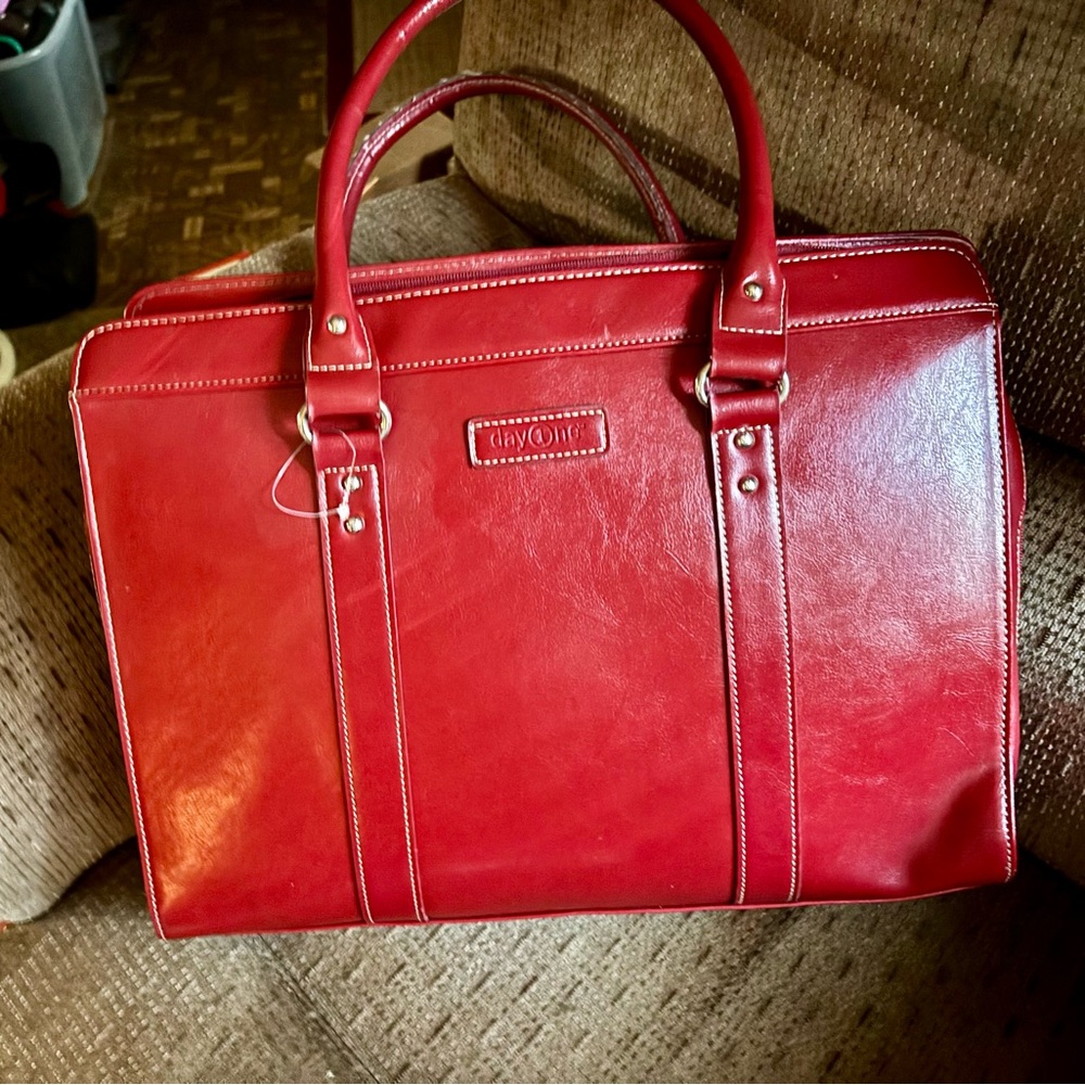 Red Leather Professional Briefcase Tote for Women
